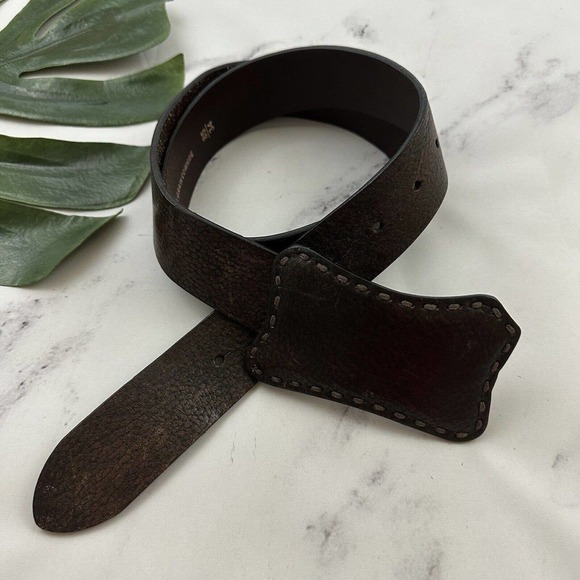 Fossil Mens Vintage Y2k Western Leather Belt Size 34 Dark Brown Buckle - Picture 1 of 5